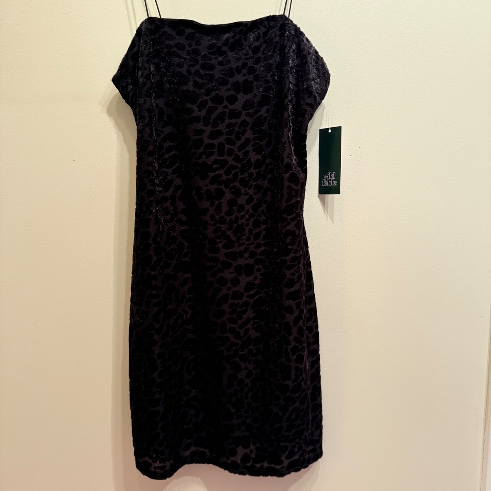 Wild Fable‎ XS Mini Dress Black Leopard Print Velvet Spaghetti Strap